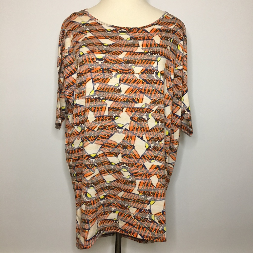 LULAROE Irma Orange Pattern High Low Tunic Small